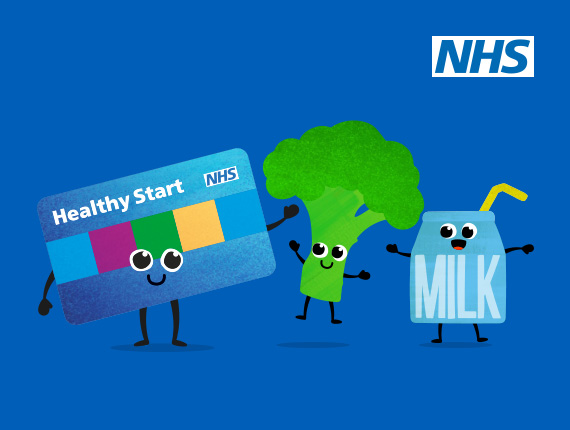 Animated characters advertising the Healthy Start campaign