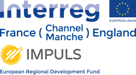 Interreg 2 Seas Mers Zeeen IMPULS logo Interreg France Channel Manche England IMPLUS European regional development fund logo