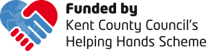 Helping Hands scheme logo. A red and a blue hand interlocked. Funded by Kent County Councils' Helping Hands Scheme