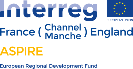 Interreg 2 Seas Mers Zeeen Aspire logo Interreg France Channel Manche England ASPIRE European Regional Development Fund logo